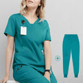 Woman Medical Scrubs Set, V-Neck Short Sleeve Nursing Uniforms With Multi-Pockets, Professional Workwear For Dental Clinic, Sp