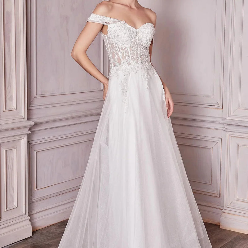 Customized A Line Wedding Dresses Off Shoulder Lace - View 6 | SAMAG