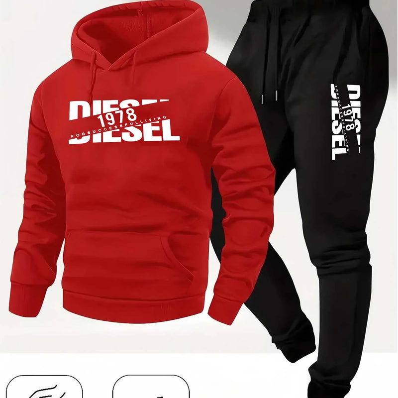 Men Fashion Print Tracksuit Hooded Sweatshirt+Sweatpants Set Autumn Winter Casual Fitness Jogging Sports Two - View 4 | SAMAG