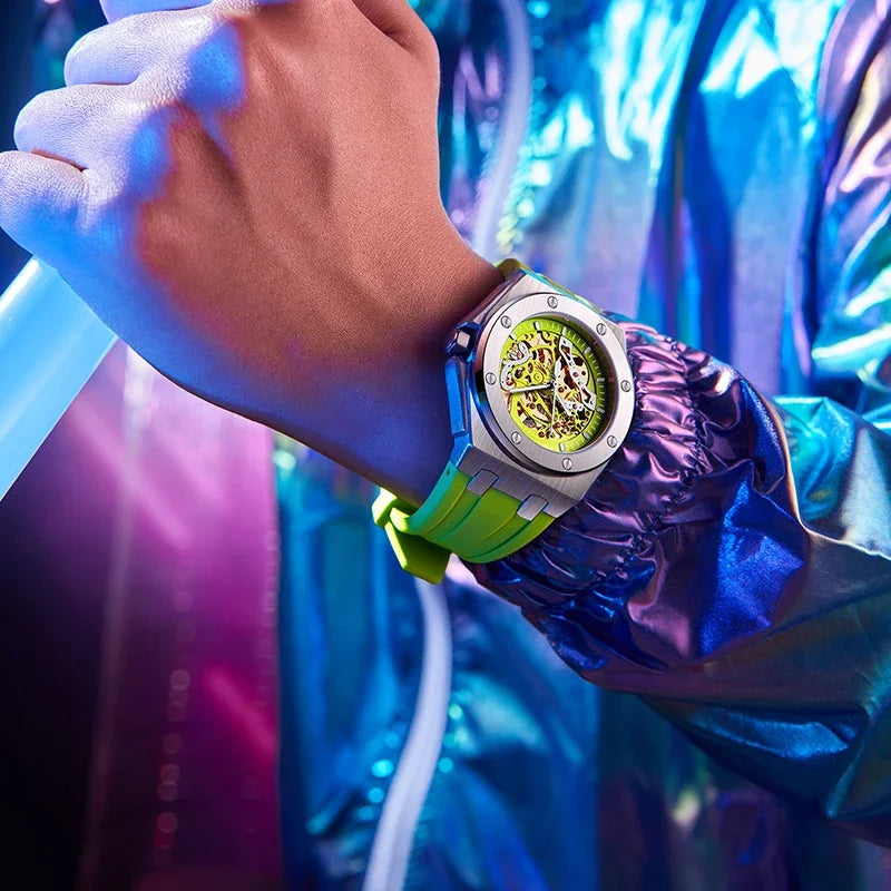 ONOLA 3834 Automatic Mechanical Men's Watch Fashion Sport Waterproof Luminous Watches for Men Silicone Strap Relogio Masculino