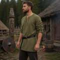 Men Medieval Lace Up Linen Long Sleeve Tunic Viking | SAMAG