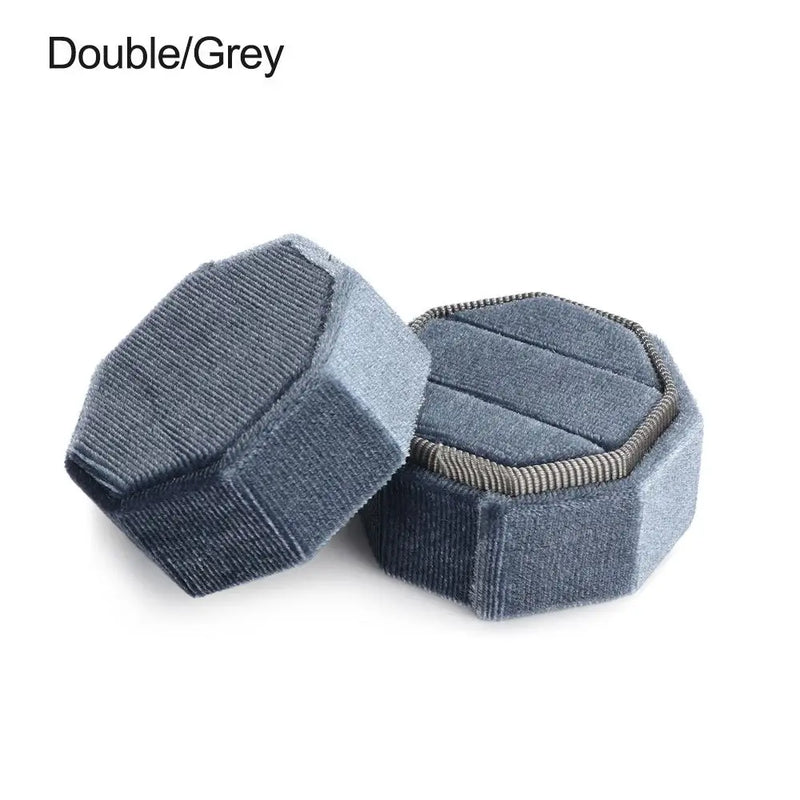 Hexagon Shape Velvet Jewelry Box Double Ring Storage Box Woman Gift Earrings Package Case Wedding Ring Display Packaging Box