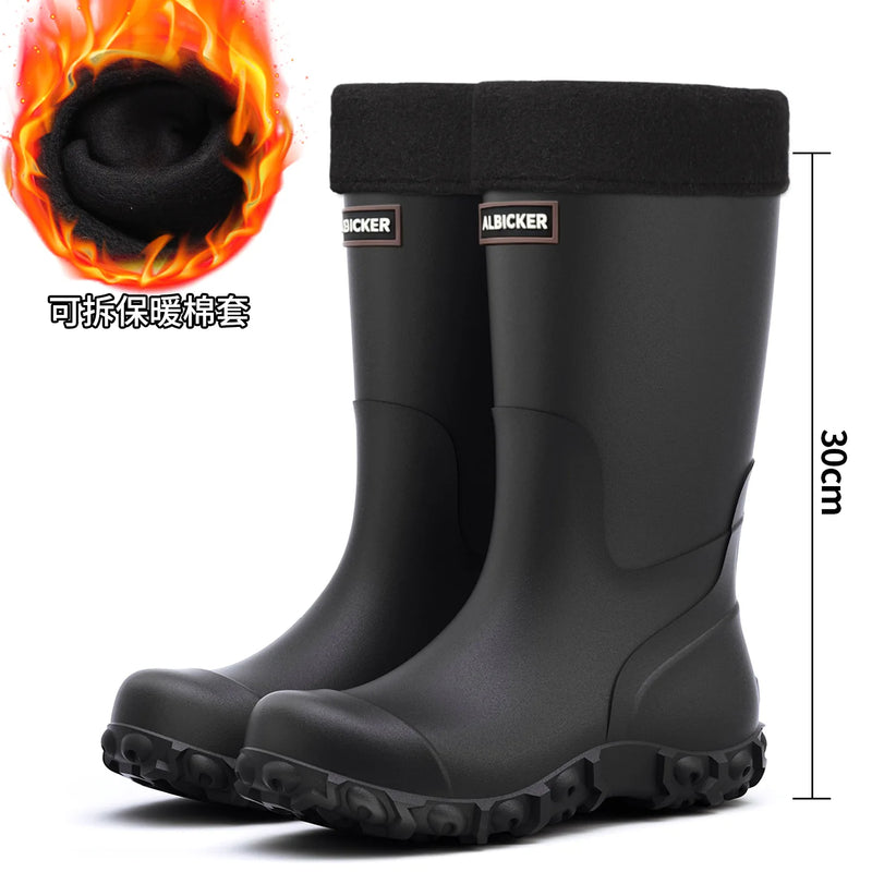 Men Rain Boots Fashion Mid-calf Rubber Boot Non Slip Fishing Rubber Galoshes Winter Warm Cotton Waterproof Shoe Резиновые Сапоги