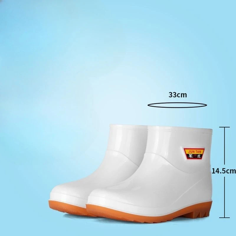 Men White Rain Boots Knee High Mid Calf Rubber Waterproof Winter Warm Outdoor Garden Fishing Work Shoes