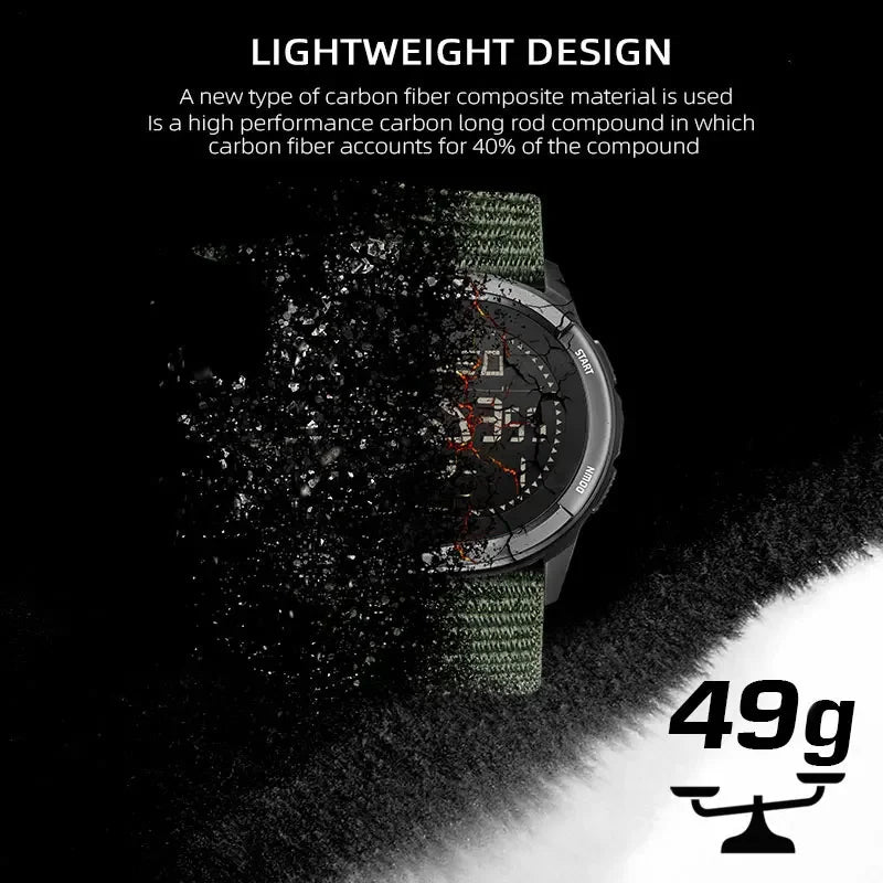 NORTH EDGE ALPS 1 Men's Digital Watch Carbon Fiber Case Shockproof Outdoor Sports Watch Compass 50M Waterproof