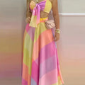A Lace-Up Short Top with a Half-Length Skirt and a Geometric Pattern Women's Dress Set