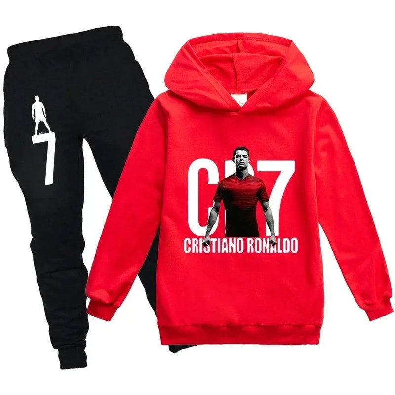 3-12 Years Spring Autumn Football CR7 Print Hoodie+Pants | SAMAG