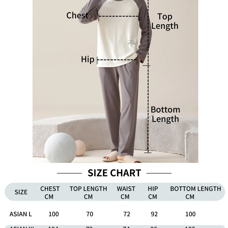 Men's 100% Cotton Long Sleeved Four Season Plus Size Men's Sleepwear, Teenage Pure Cotton Home Suit Set for Warmth