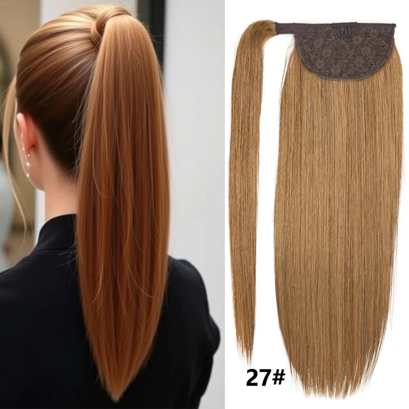Straight Human Hair Ponytail Wrap Around Horsetail Clips-In Brazilian Remy Hair Ponytail Wig 120g