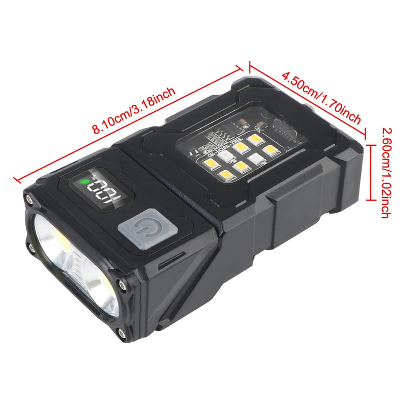 Multifunctional USB Rechargeable Portable Emergency Light Adjustable Angle Flashlight Side Lamp Hiking Camping Working