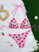 /a set Hello Kitty Strawberry Cute Cartoon Gir Bikini | SAMAG