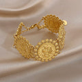 Vintage Gold Plated Stainless Steel Coins Wrist Bracelet for Women Men Classic Ethnic Cuff Bracelets Waterproof Jewelry