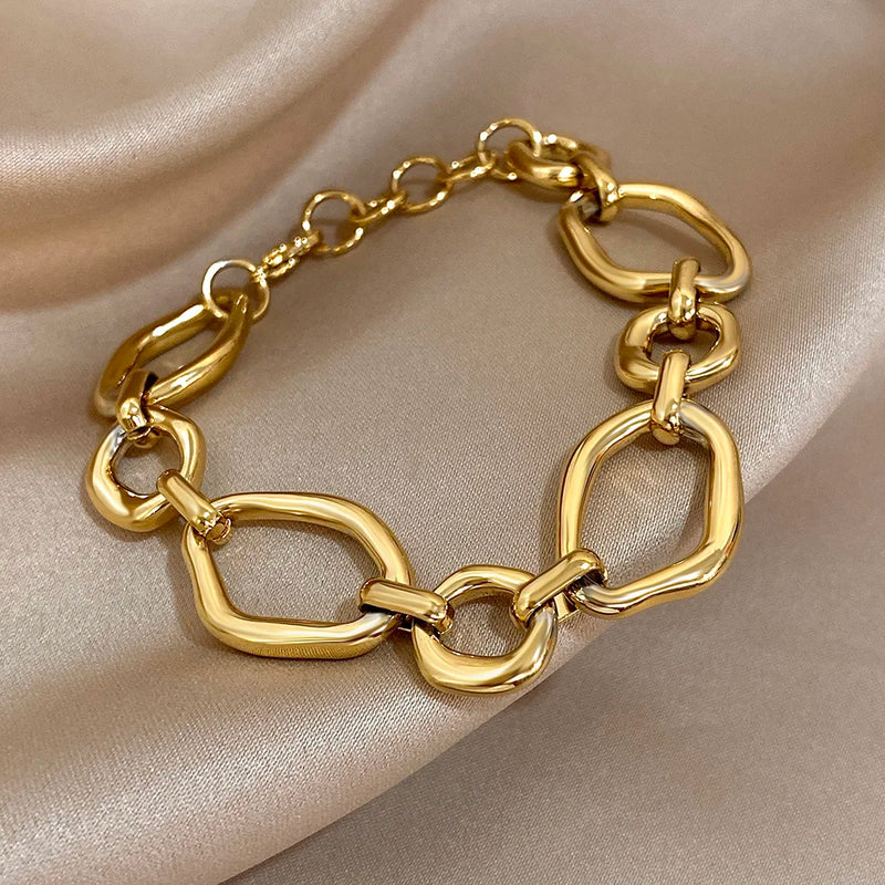 Irregular Geometric Circle Chain Bracelets for Women Fashion Gold Silver Color Stainless Steel Bracelet Waterproof Jewelry