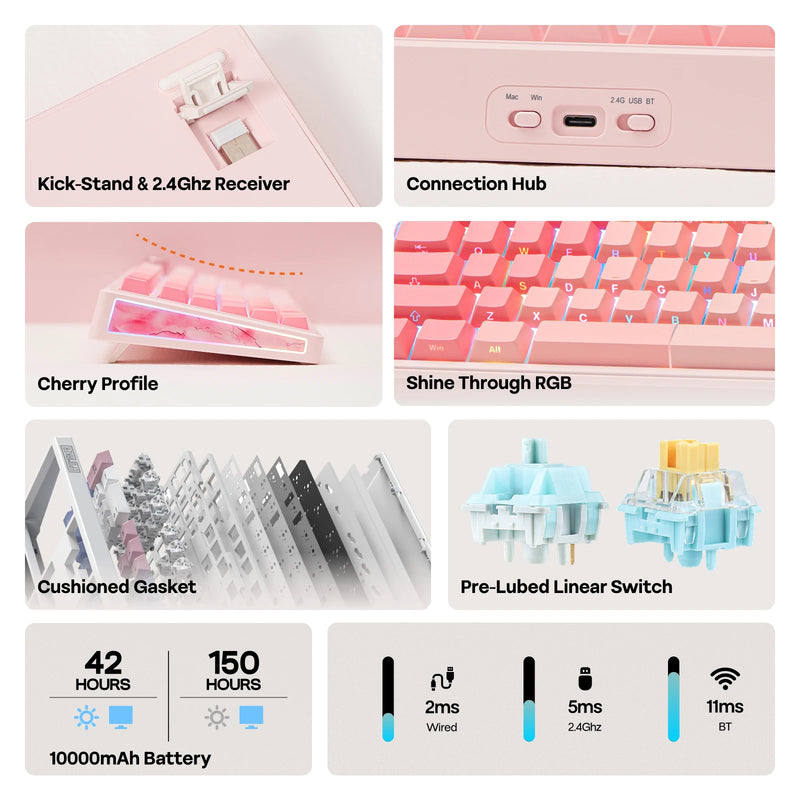 EPOMAKER TH108 V2 PRO Full Size ANSI US Layout Gasket Tri-mode Wireless Mechanical Gaming Keyboard with RGB Backlight for Mac/PC