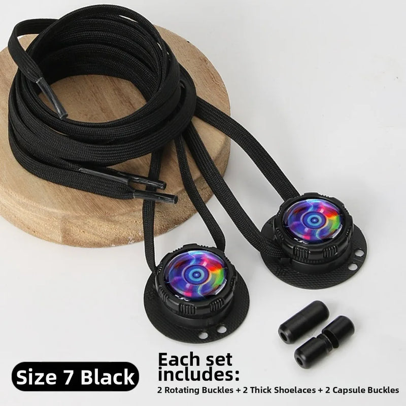 1 Pair Wide Flat Design No-Tie Shoelaces Rotating Buttons Quick-Adjust Quick-Adjust Laces Casual No-Tie Flat Laces Sports Shoes