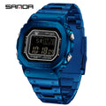 SANDA 2162 Men's Electronic Watch Square Waterproof Multi Functional Wrist Watch Square Fashion Night Light Steel Digit Watches