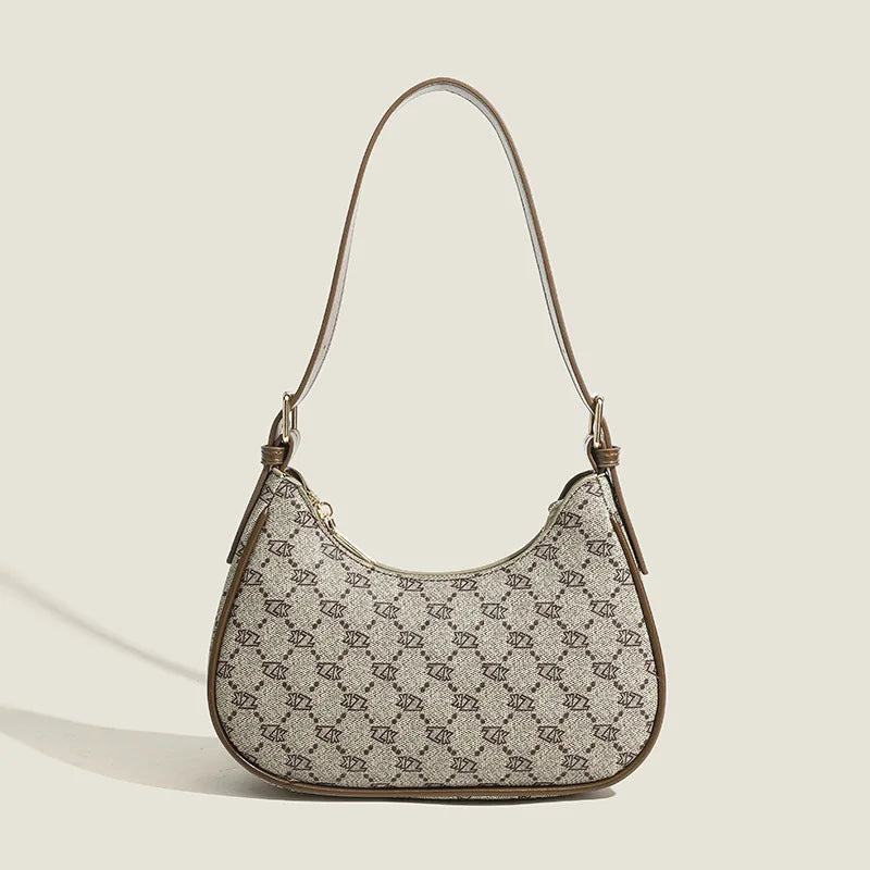 Retro Printing Female Underarm Bag Fashion High Quality Zipper Small Handbag Adjustable Strap Solid Color Shoulder Bags