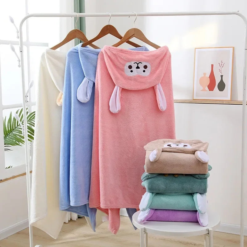 70x140CM Baby Bath Towel Coral Fleece Baby Hooded Towel Absorbent Soft Towels for Newborn Cartoon Animal Hooded Bath Blanket