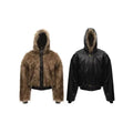 American Style Men's Padded Jackets PU Leather Reversible Faux Fur Fleece Thickened Solid Color Loose Male Coats Tide