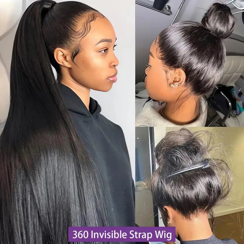 36 Inch Invisible Strap 360 HD Full Lace Wig Bone Straight Frontal Wig Straight Lace Front Human Hair Wig
