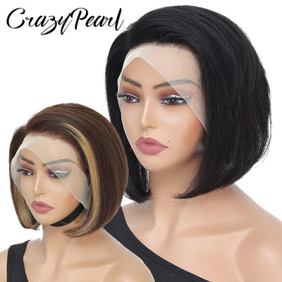 CrazyPearl Natural Color Short Lace Front Pixie Cut Wig Human Hair 13X4 Lace Frontal Wigs Short Wig Human Haair Pixie Cut Wig