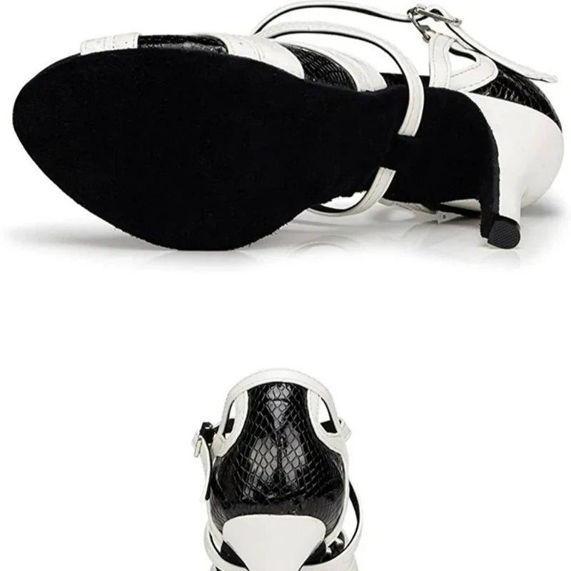 Black White Latin Dance Shoes for Womens Soft Bottom Indoor Jazz Tango Cha Cha Party High Heel Girl Dancing  Hollow Out Sandals