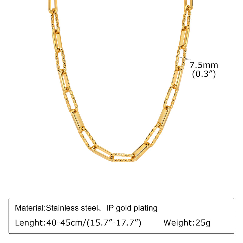 Women Stainless Steel Chain Bracelet, 18K Gold Plated Twist Paperclip Adjustable Link Chunky Stackable - Visuel 8 | SAMAG