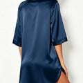 Elegant Satin Nightshirt Solid Lapel Button-Up Shirt | SAMAG