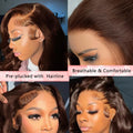 Chocolate Brown Straight Lace Front Wig Synthetic 30 Inch 200 Density 13x4 HD Transparent Full Lace Frontal Wig Pre Plucked