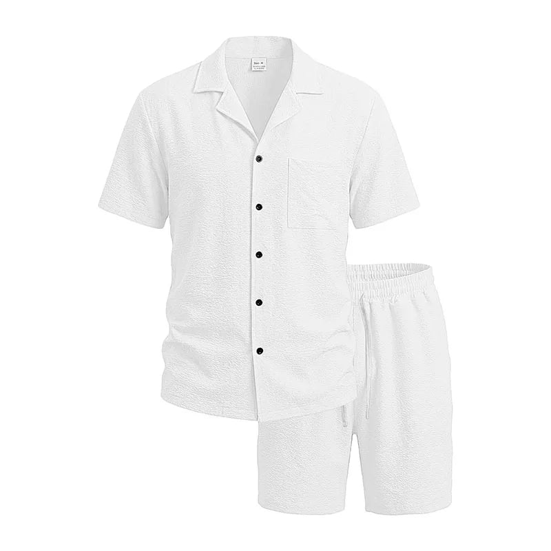 Men Textured Co Ord Set Loose Fit Short Sleeve Camp | SAMAG