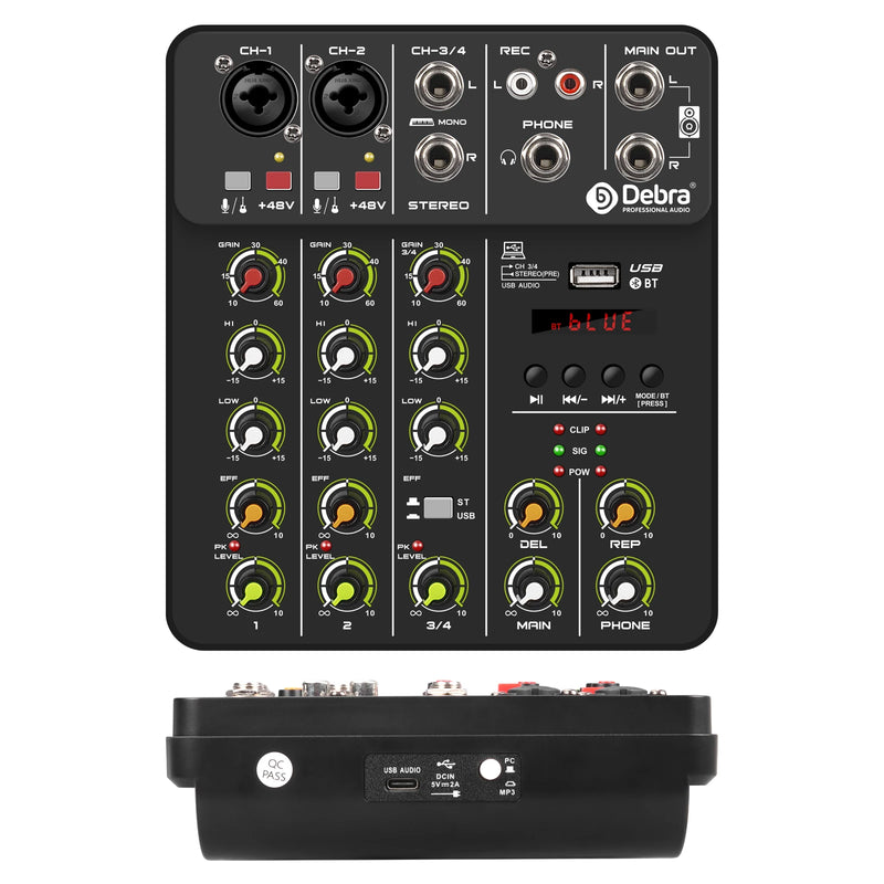 Debra V4/V8 Audio Interface Mixer Bluetooth 5.0 Phantom Power for Computer Studio Stage Band with Delay Replay Effects