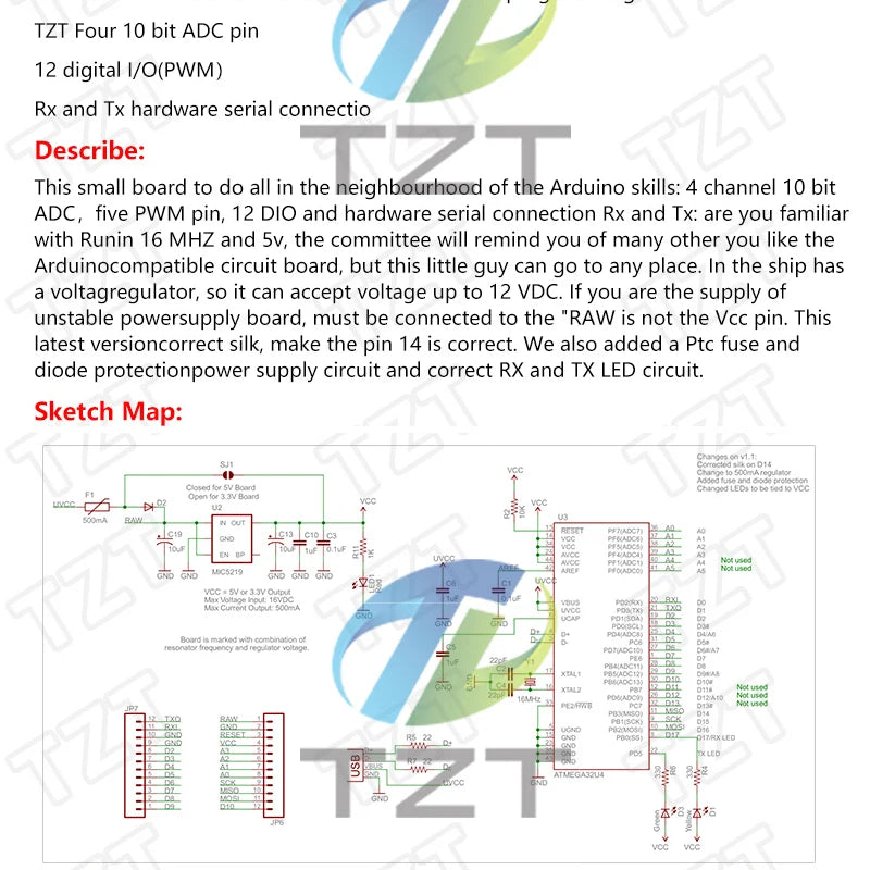 TZT MICRO/MINI/TYPE-C USB ATMEGA32U4 Module 5V 16MHz Board For Arduino ATMEGA32U4-AU/MU Controller Pro-Micro Replace Pro Mini
