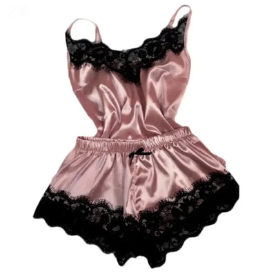 Lace Satin Pajama Set for Women Sleepwear V-Neck Stretch | SAMAG