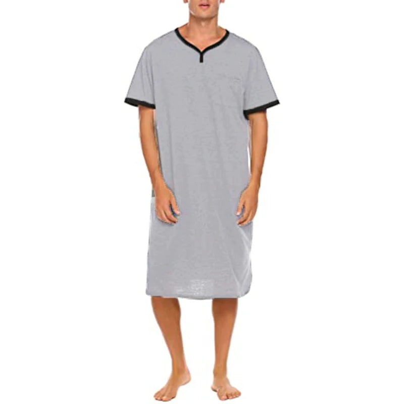 Men's Short Sleeve Thin Lengthened Leisure Pajamas Loose Skin Friendly Stretchy Robes Homewear Bathrobes Vintage Nightgown M-3XL