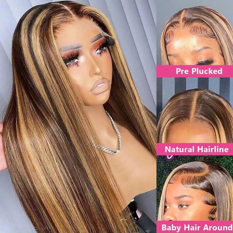 Highlight Wigs Colored Straight Lace Front Human Hair Wigs For Women Honey Blonde Straight 13x4 Hd Lace Frontal Wigs Human Hair