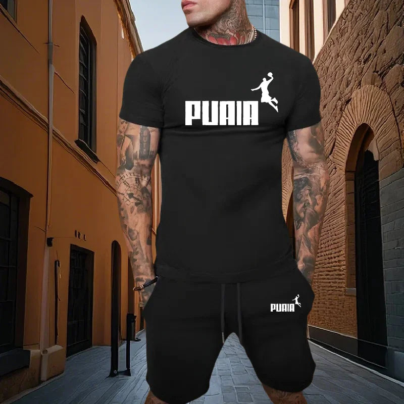 Summer fashion men's two - piece set casual sports printed short sleeved T - shirt+shorts fitness sportswear - View 2 | SAMAG