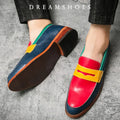 Italian Luxury Brand Patchwork  Loafers Men's Multicolor Leather Shoes Slip-on Fashion Soft-soled Casual Shoes Wedding Moccasin