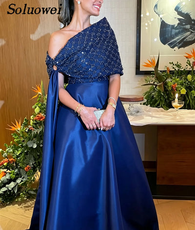 Luxury Asymmetric Off Shoulder A - Line Evening Dress Bead | SAMAG