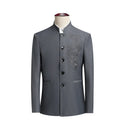 2026 New Men's Stand Collar Long Sleeve Suit Jacket, Asian Size Chinese-Style Slim-Fit Blazer in Dark Blue/Red/Grey/Black/White