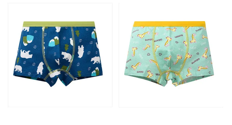 4 Pack Boys Cotton Underwear Soft Comfortable Kids Boxer Briefs Cartoon Design