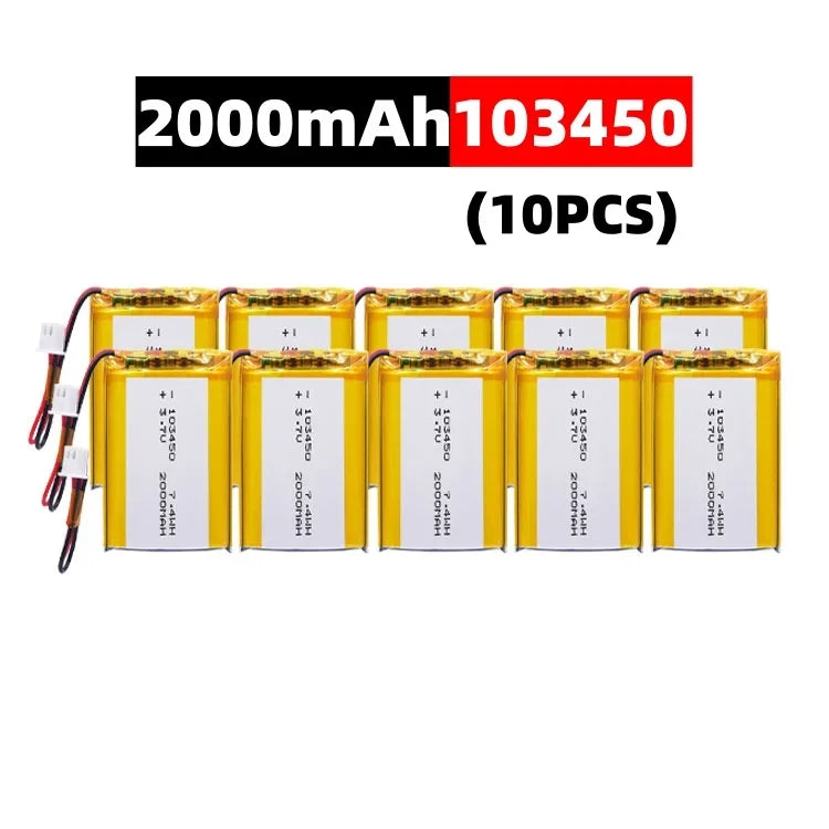 103450 3.7V 2000mAh Polymer Lithium Rechargeable Battery jst PH 2.0mm 2pin plug for Camera GPS navigator MP5 Bluetooth Headset