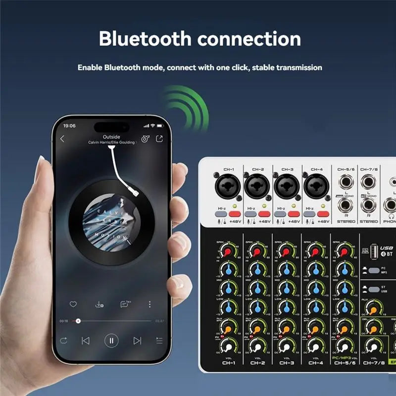 DEBRA PROFESSIONAL AUDIO V8 Audio Mixer Small Mixing Console With Bluetooth USB 48V Phantom Power Delay Repaeat For DJ