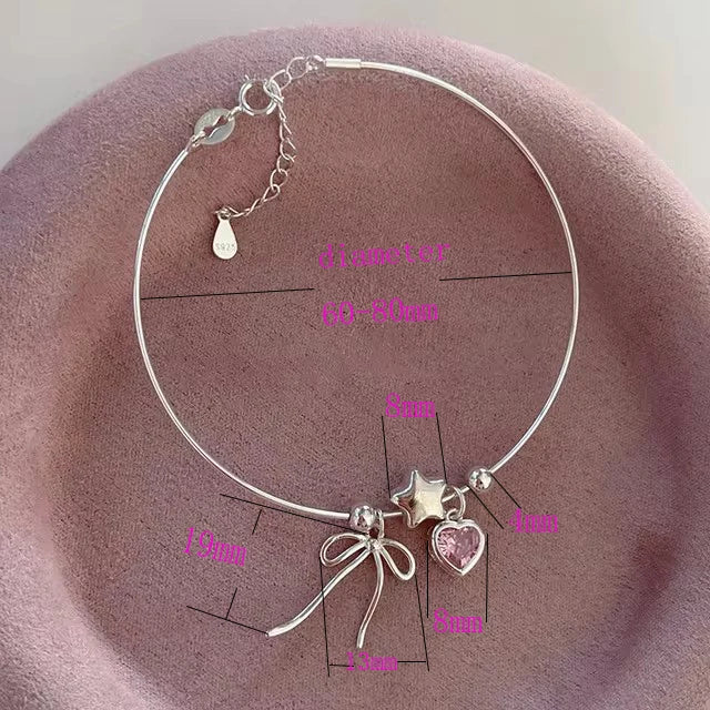 VENTFILLE 925 Sterling Silver Zircon Love Heart Bracelet For Women Bowknot Stars Bead Snake Bone Chain - Visuel 6 | SAMAG
