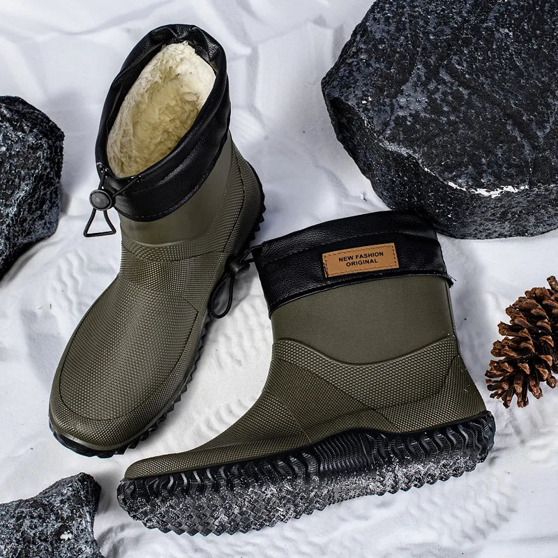 Men Rain Boots Fashion Mid-calf Rubber Boot Outdoor Waterproof Garden Work Shoe Non Slip Fishing Rubber Galoshes Men Rubberboots