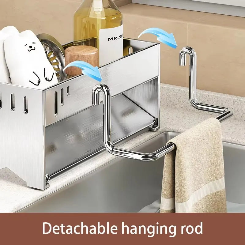 Kitchen Stainless Steel Sponge Rack Household Sink Rag Drain Shelf Multi-functional Scouring Pad Steel Ball Storage Rack