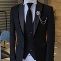 Men's Solid Slim Fit 3-Piece Business Suit Set with Blazer Vest And Pants for Wedding Party Luxury Fashion Tuxedo