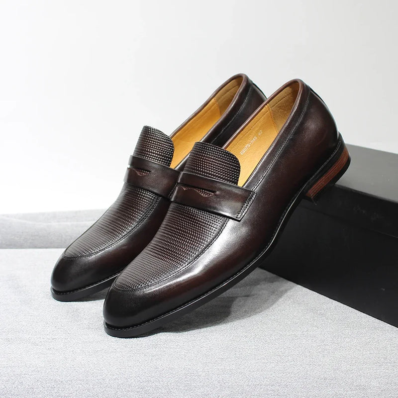 Luxury Genuine Leather Men's Penny Loafers Italian Slip-On Office Business Dress Shoes for Men Wedding Party Loafer Footwear