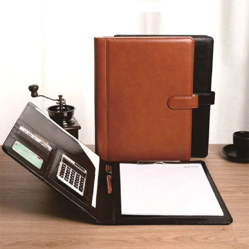 Leather high-end ofge folder multi-functional A4 paper folder binder detachable calculator set office supplies
