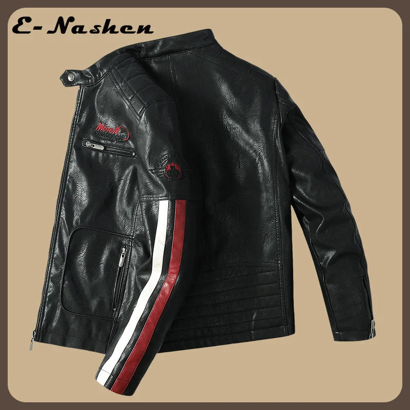 Men's Red Long-sleeve PU Jackets and Blue Faux Leather Motorcycle Coats for Fall and Winter. European Sizes S–XXXL.