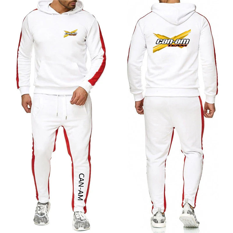 Spring Autumn CAN - AM BRP Logo Print Casual Long Sleeve Hoodies+Jogger Sweatpants Suit Men's Solid Color - View 4 | SAMAG